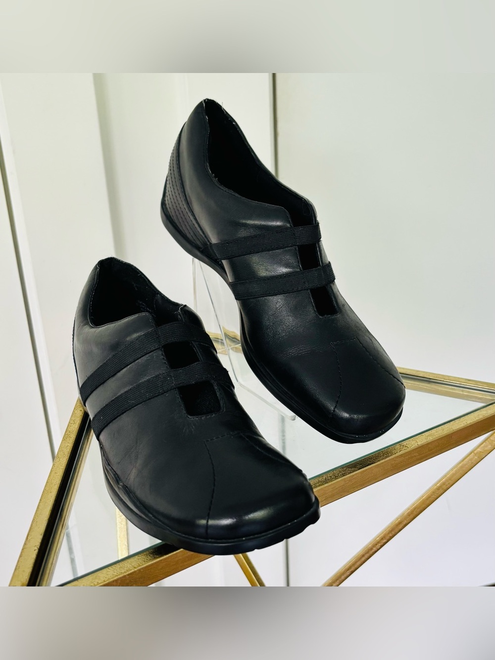 VTG Y2K Reaction Kenneth Cole Black Leather Sports Cast Comfort walking shoes 9